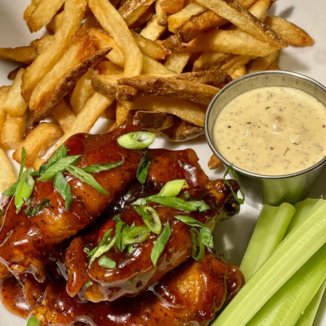 Smoked Chicken Wings & Fries.