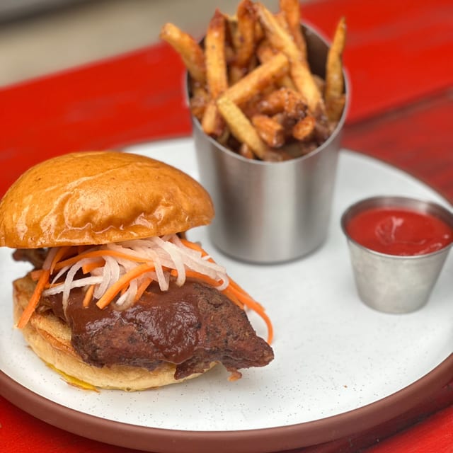 Boneless House Smoked Baby Back Rib Sandwich.