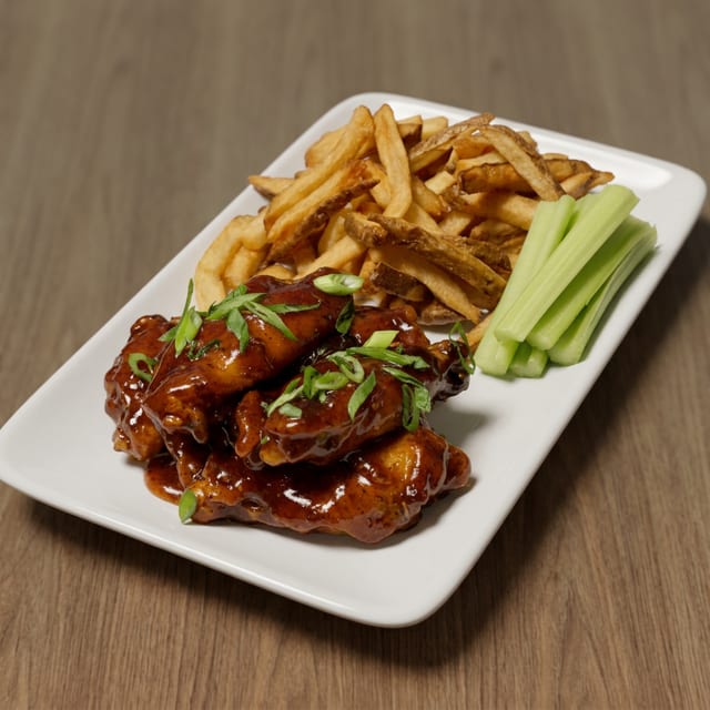 Smoked Chicken Wings & Fries.