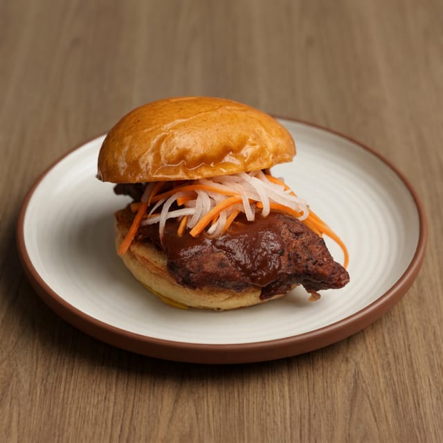 Boneless House Smoked Baby Back Rib Sandwich.