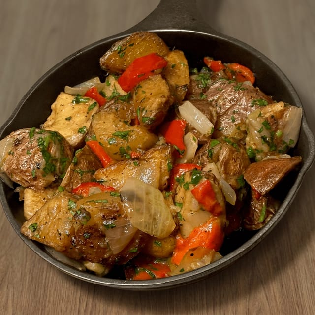 Roasted Potatoes w/ Peppers & Onions.